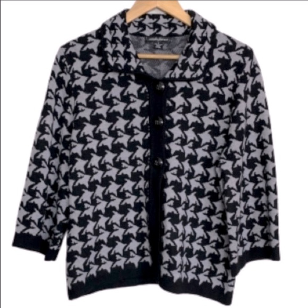 Designer Originals Black Gray Houndstooth Cardigan Sweater EUC L